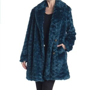 Unreal Fur Faux Fur Square Coat Size M Turquoise Z129-0